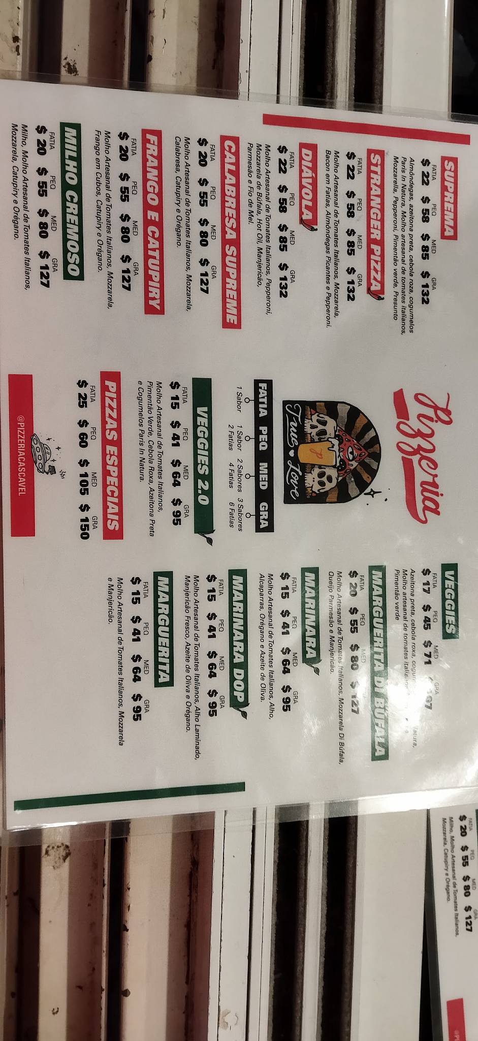 Pizzeria cardápio