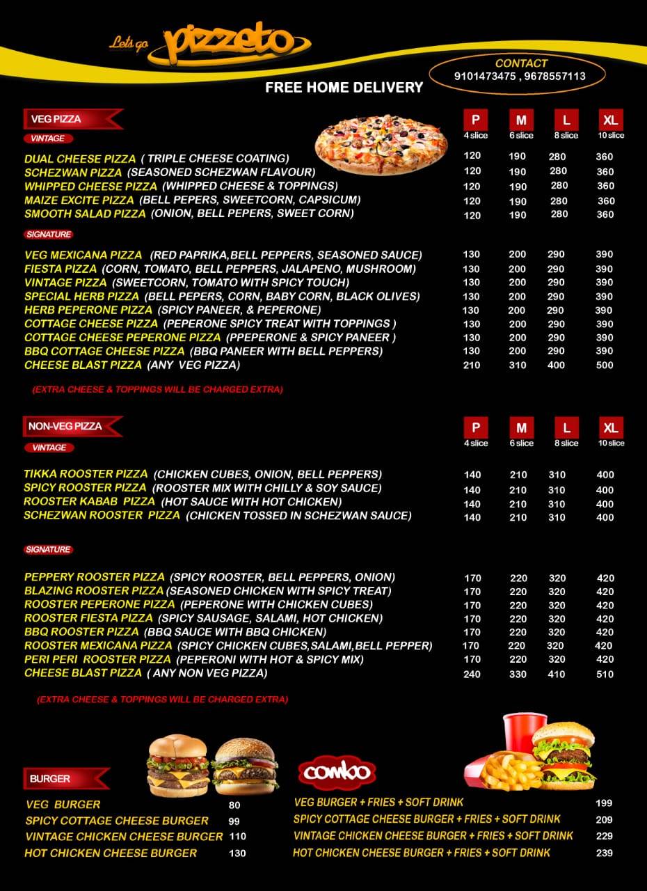 Pizzeto menu