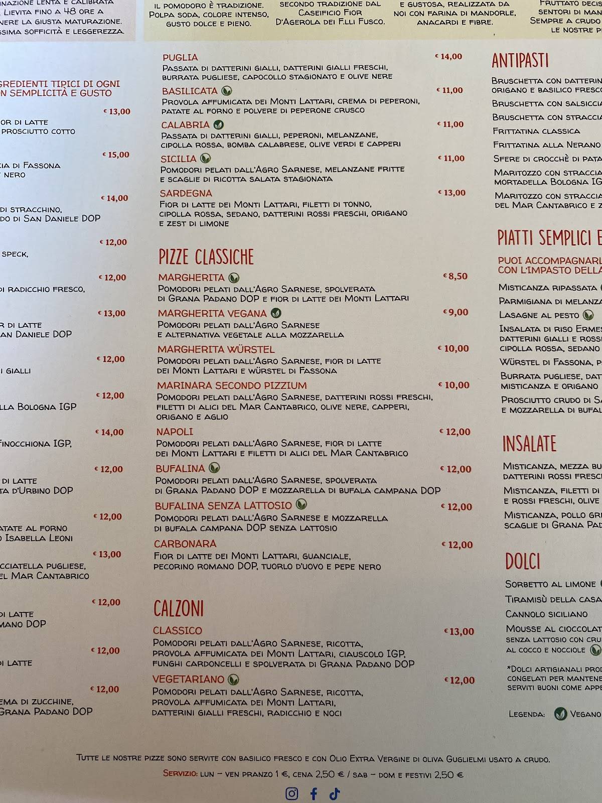 Menu di Pizzium 