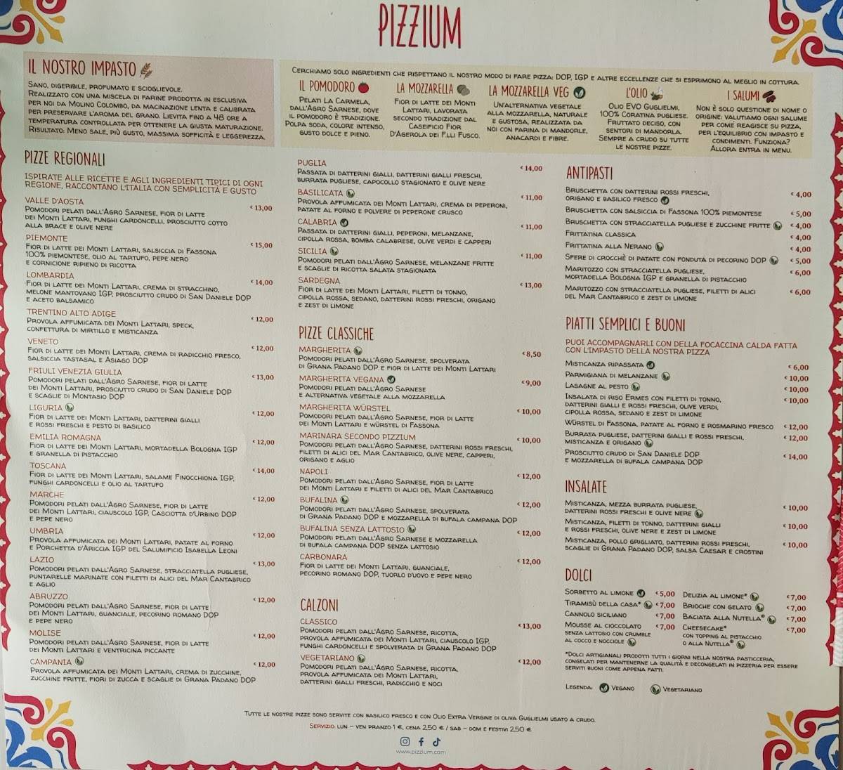 Menu di Pizzium 
