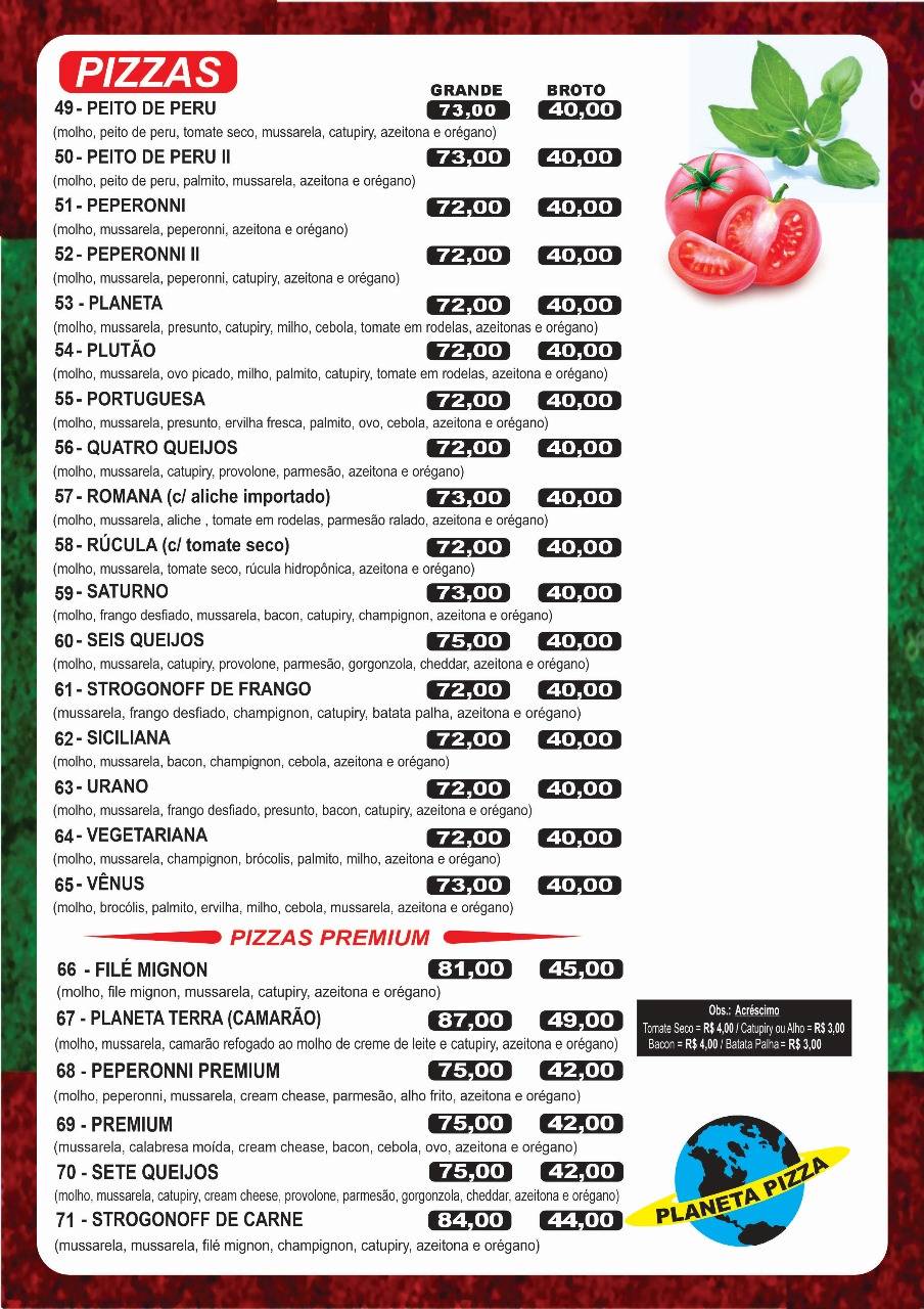Planeta Pizza São Pedro cardápio