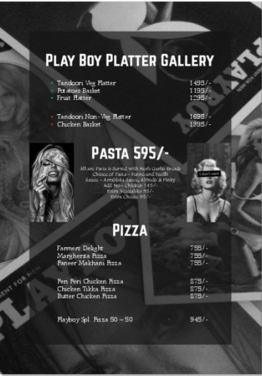 Playboy Club Chandigarh menu