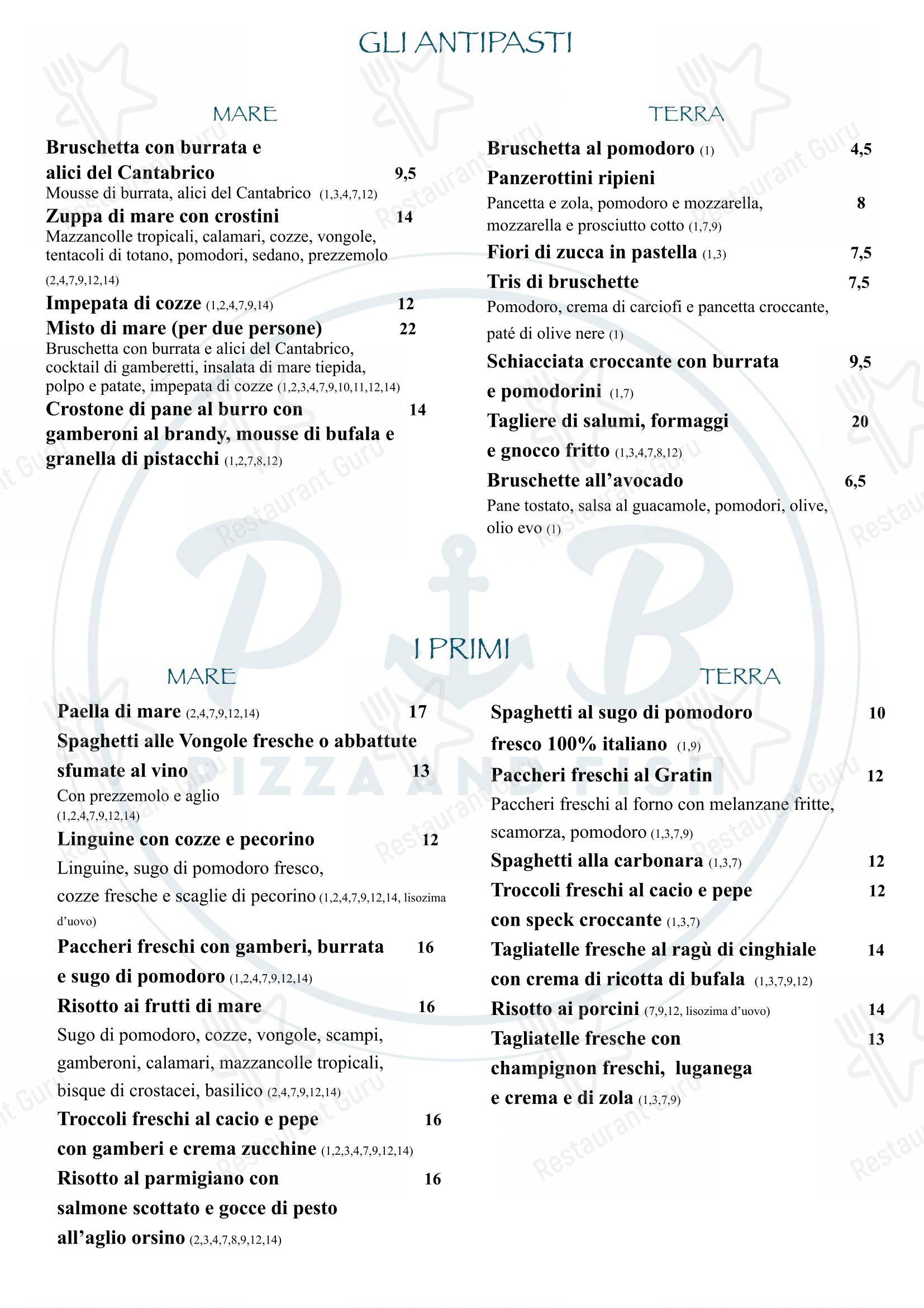 Menu pour Pomodoro e Basilico restaurant