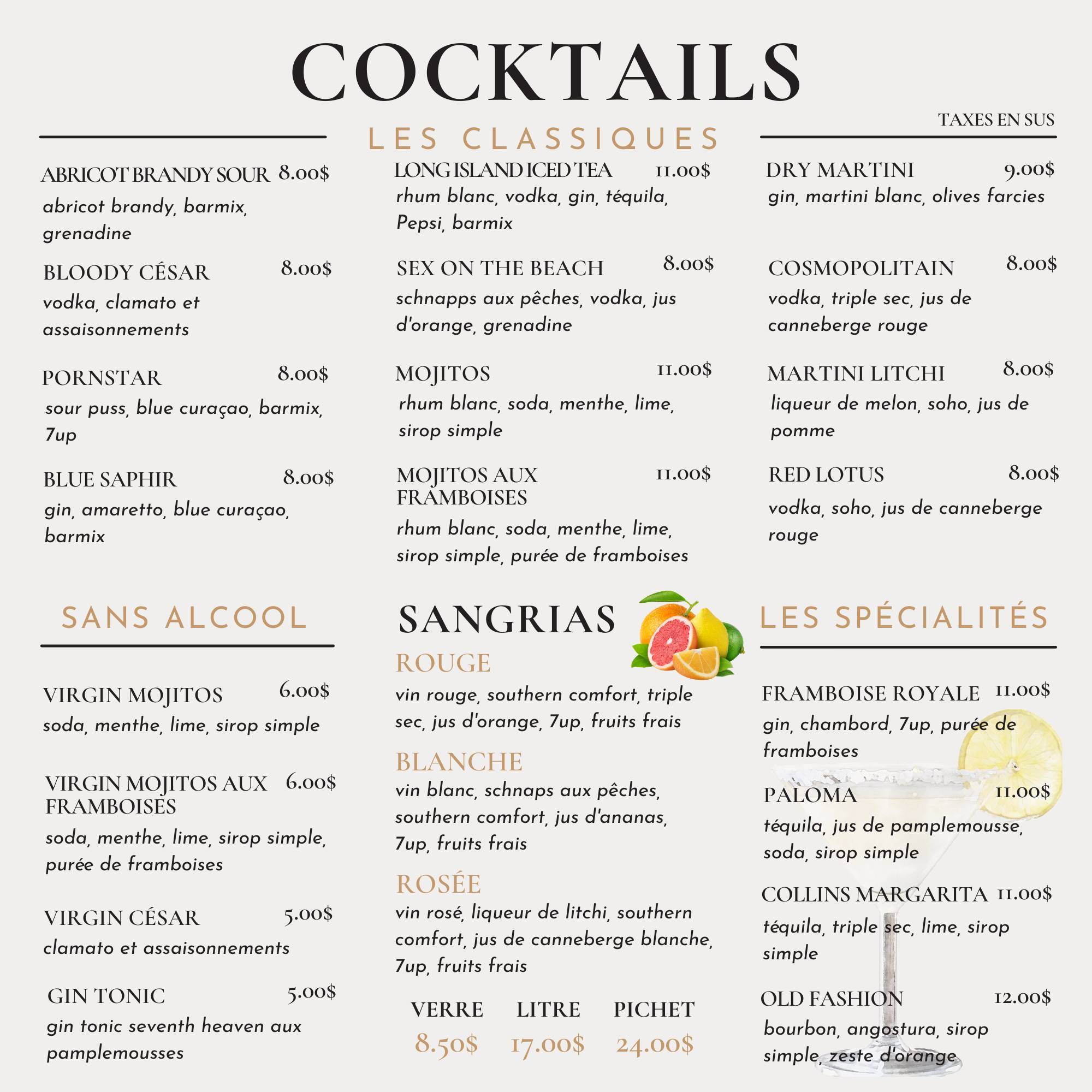 Menu de Le Calvados Restaurant Pub