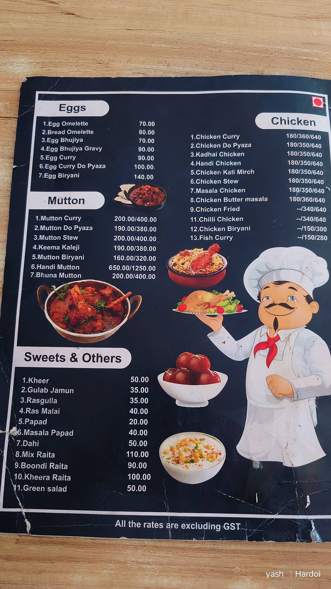 Pooja Hotel menu