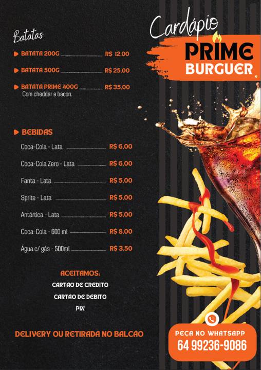Prime Burguer Hamburgueria Artesanal Delivery Quirinópolis - GO cardápio