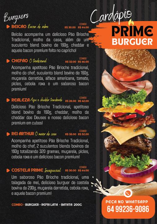 Prime Burguer Hamburgueria Artesanal Delivery Quirinópolis - GO cardápio