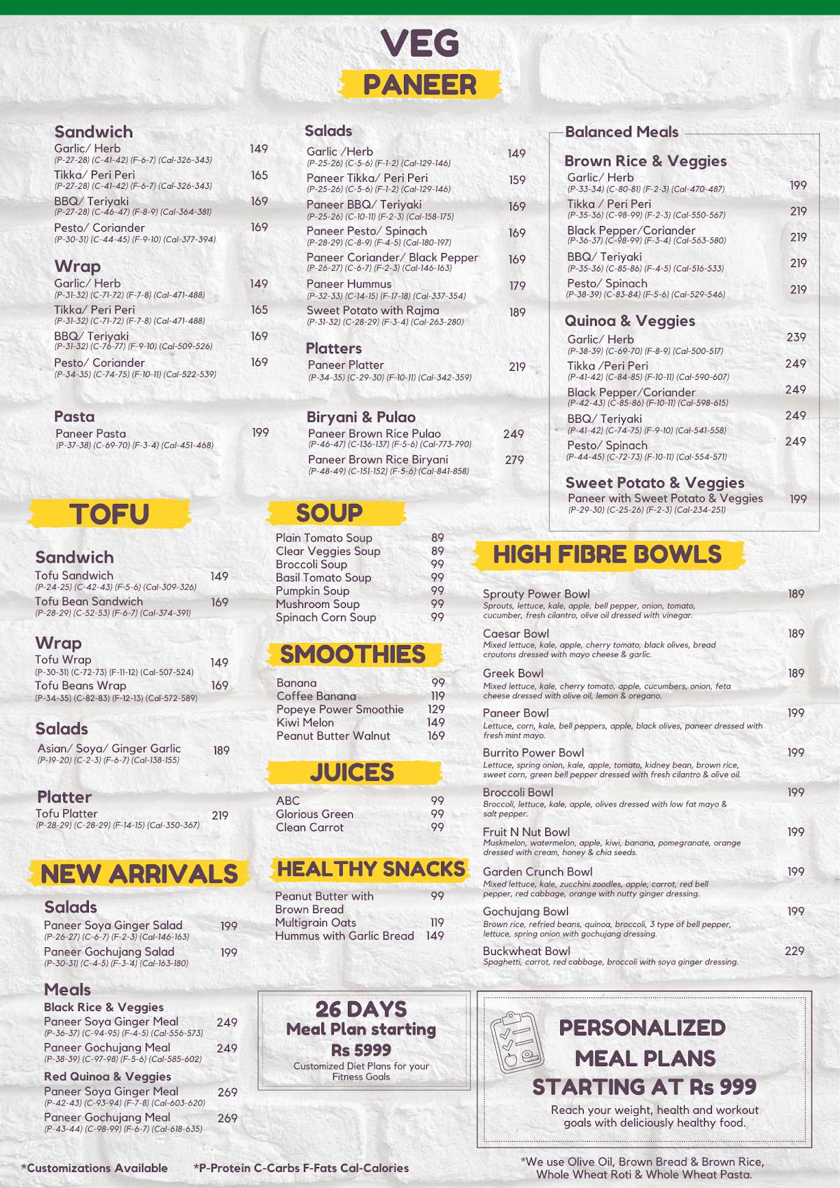 Pro Diet Kitchen menu
