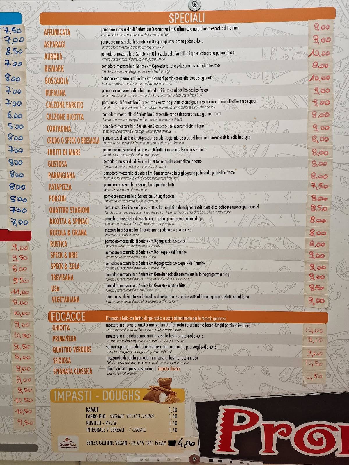 Menu di Pronto Pizza Garibaldi 