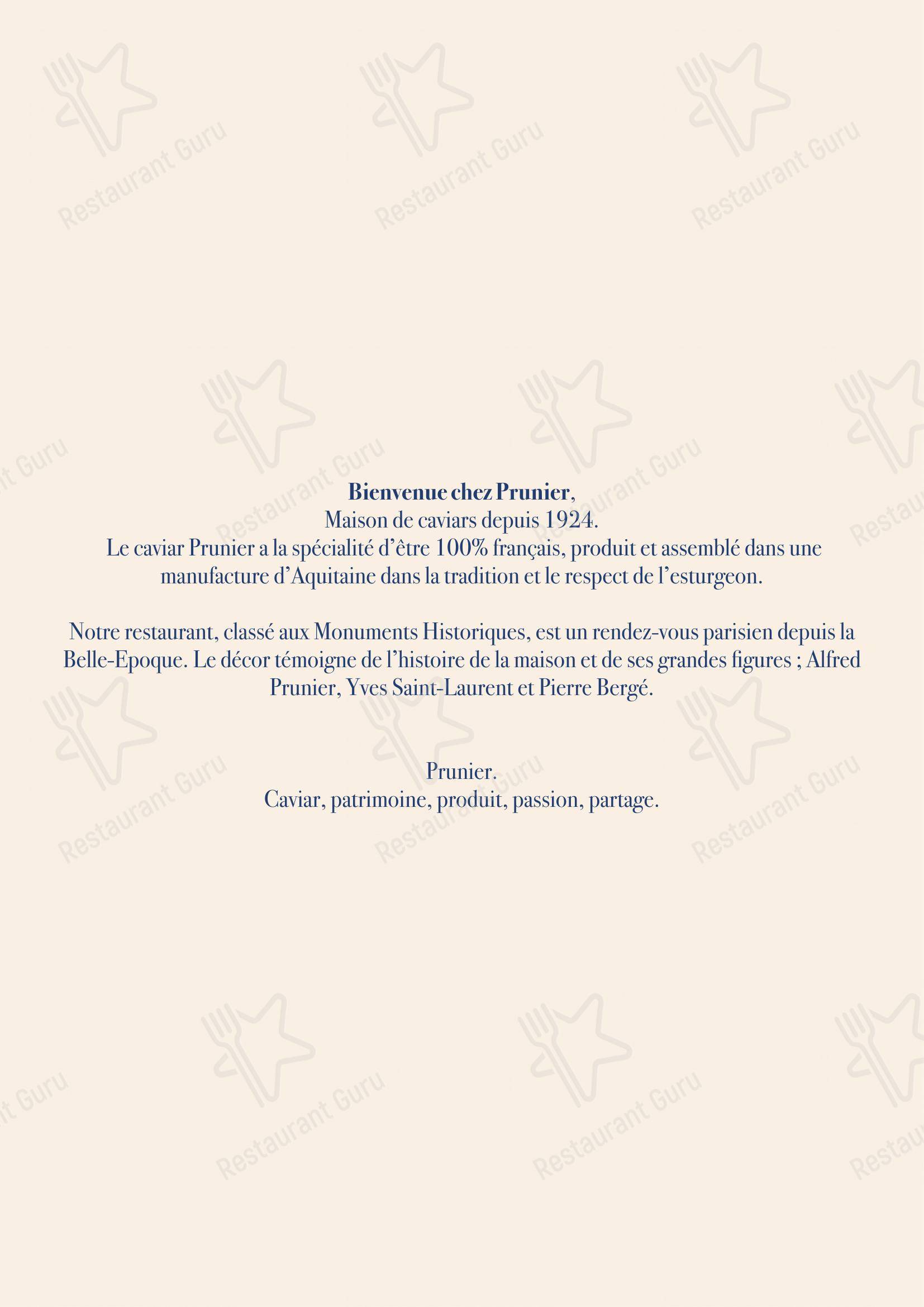 Menu pour Prunier dans Paris