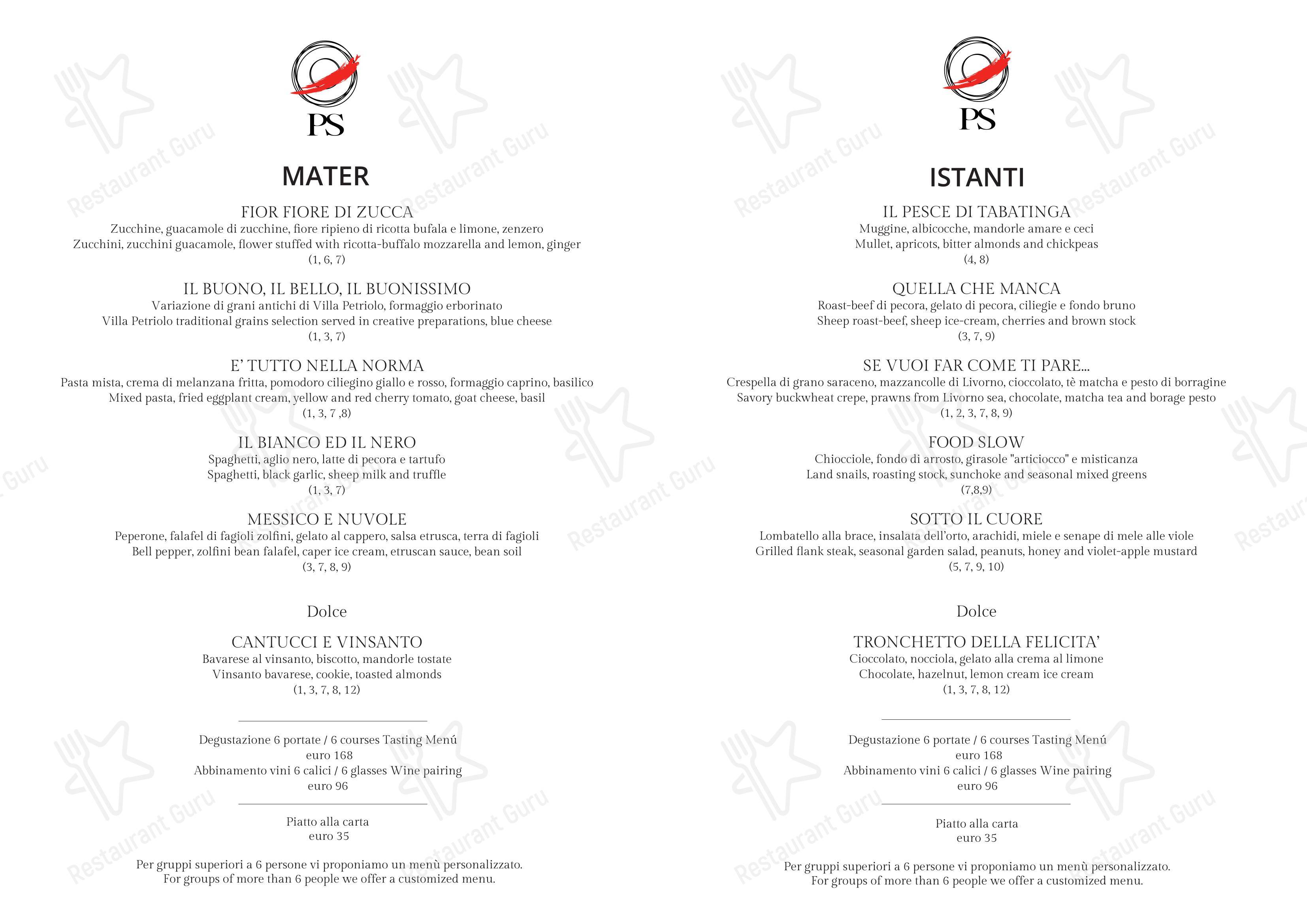 Menu per Ps Ristorante ristorante