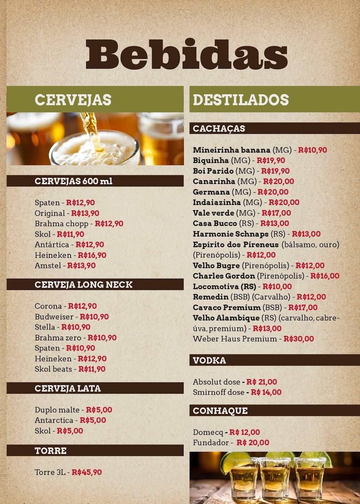 Adega da Cachaça cardápio