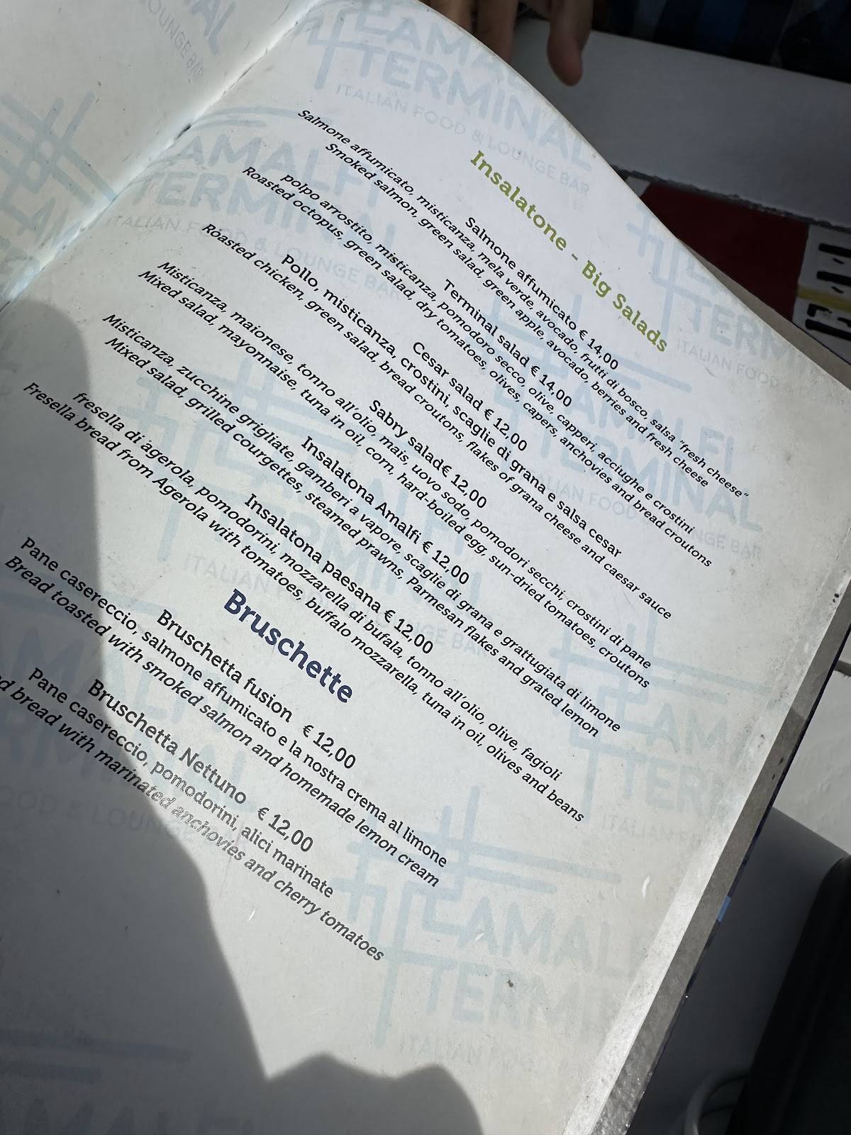 Menu di Amalfi Terminal 
