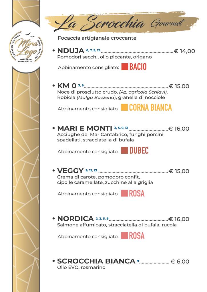 Menu di Bar Miralago Pisogne 