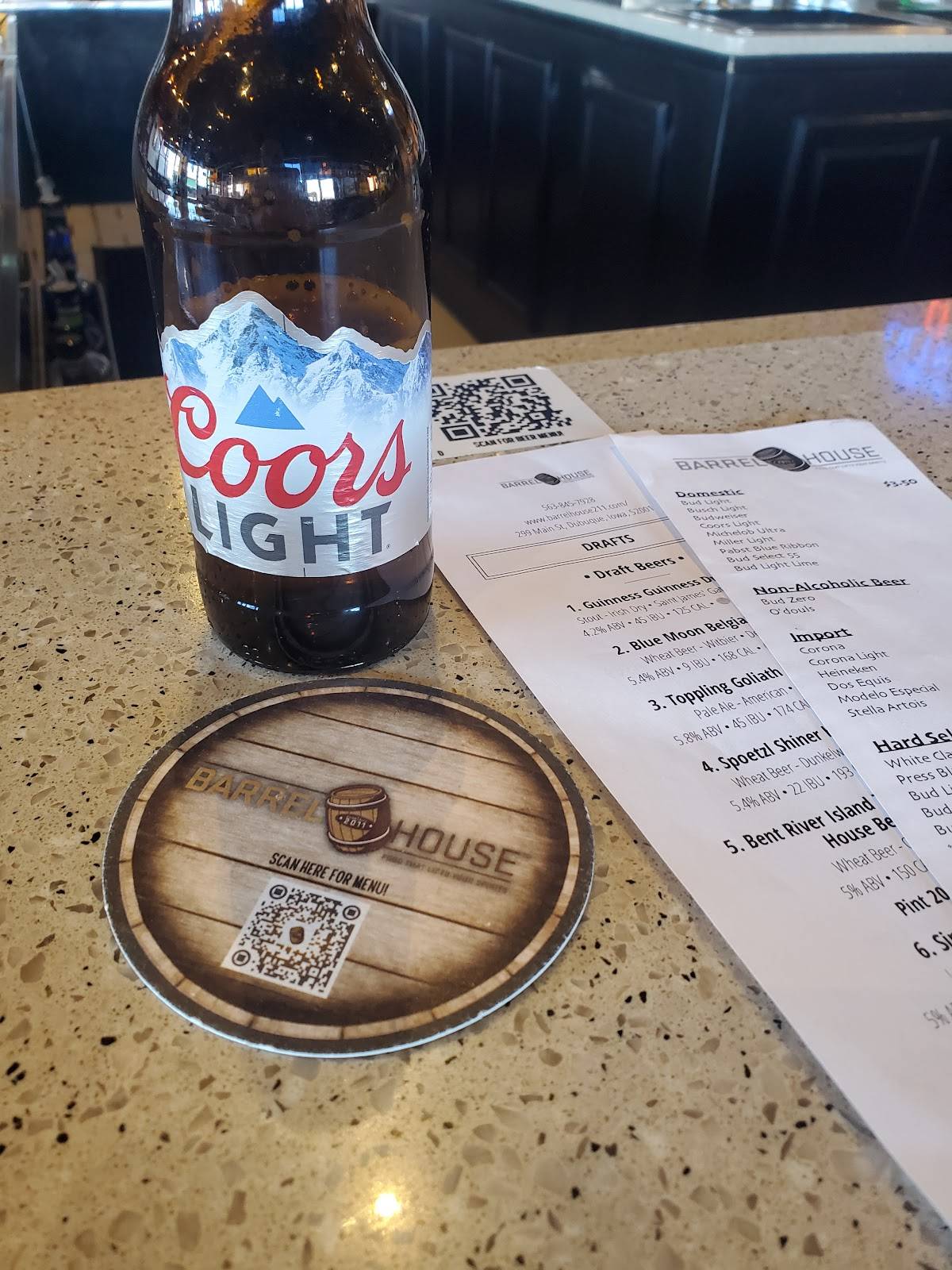 Menu at Barrel House, Dubuque