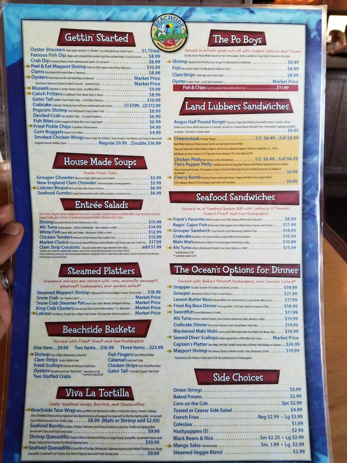 Menu at Beachside Seafood Restaurant & Market, Jacksonville Beach