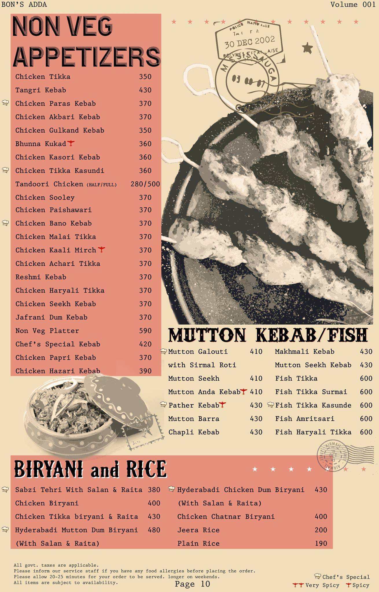 Bon's Adda - Garden Cafe Best Clubs in Amritsar menu