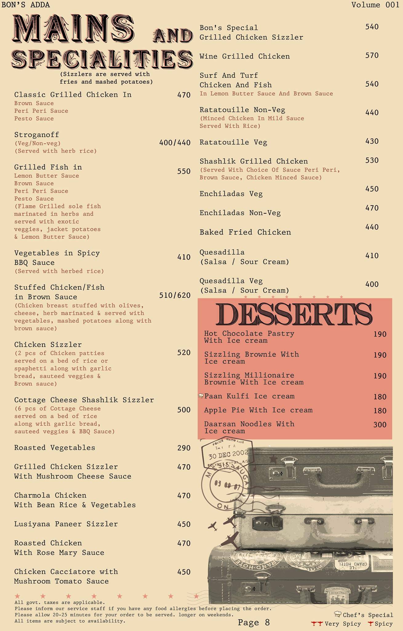 Bon's Adda - Garden Cafe Best Clubs in Amritsar menu