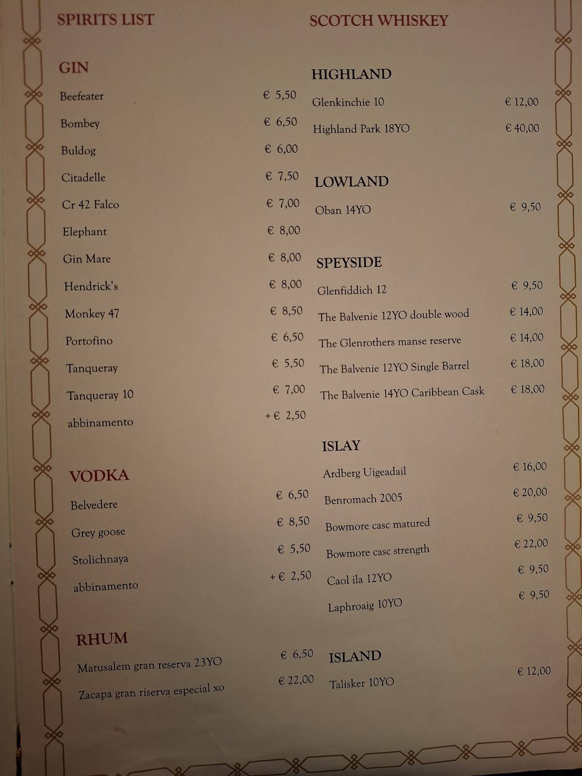 Menu di Antico Ristorante Tommaseo 