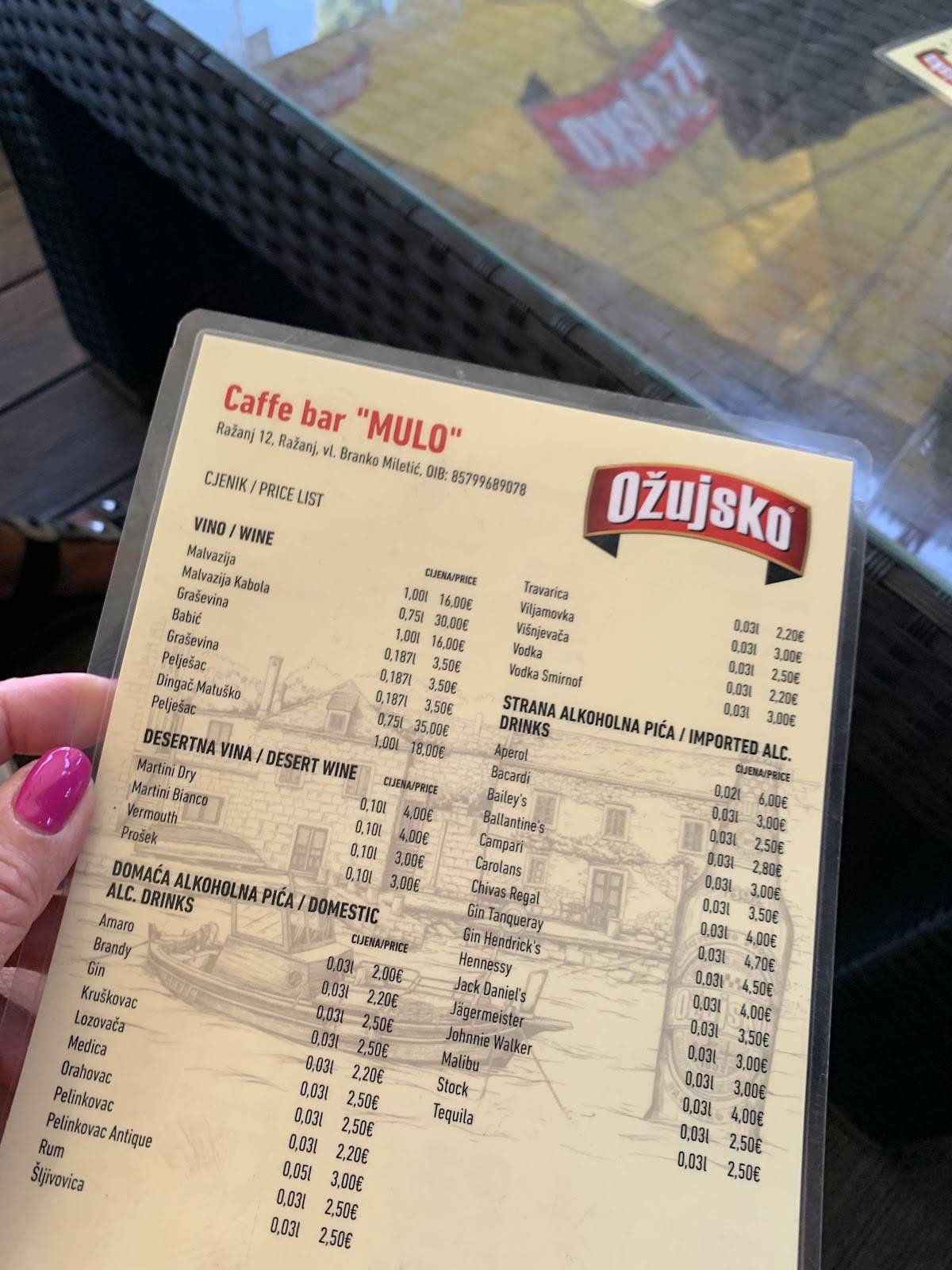 Menu di Caffe bar "MULO" 