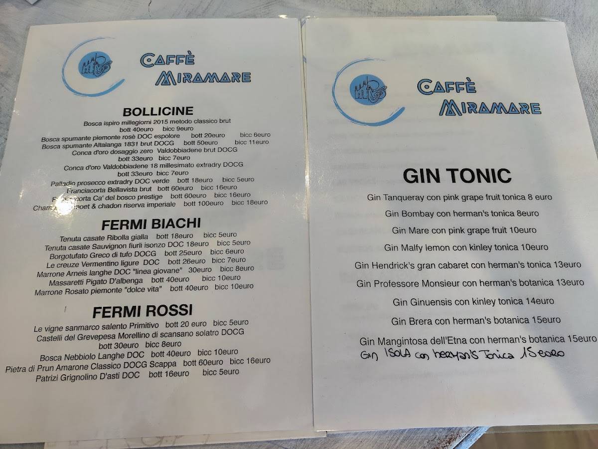 Menu di Caffè miramare 