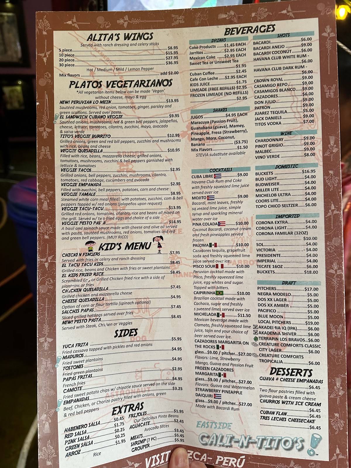 Menu at Cali N Tito's pub & bar, Athens, Cedar Shoals Dr