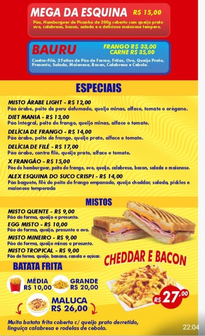 Esquina do Suco e Esquina do suco e Lanches cardápio
