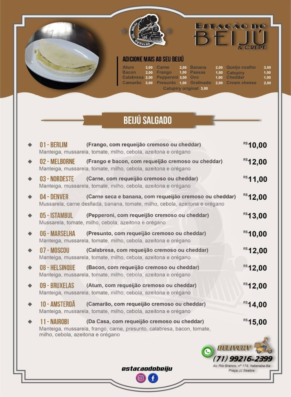 Estação do Beiju & Crepe. cardápio