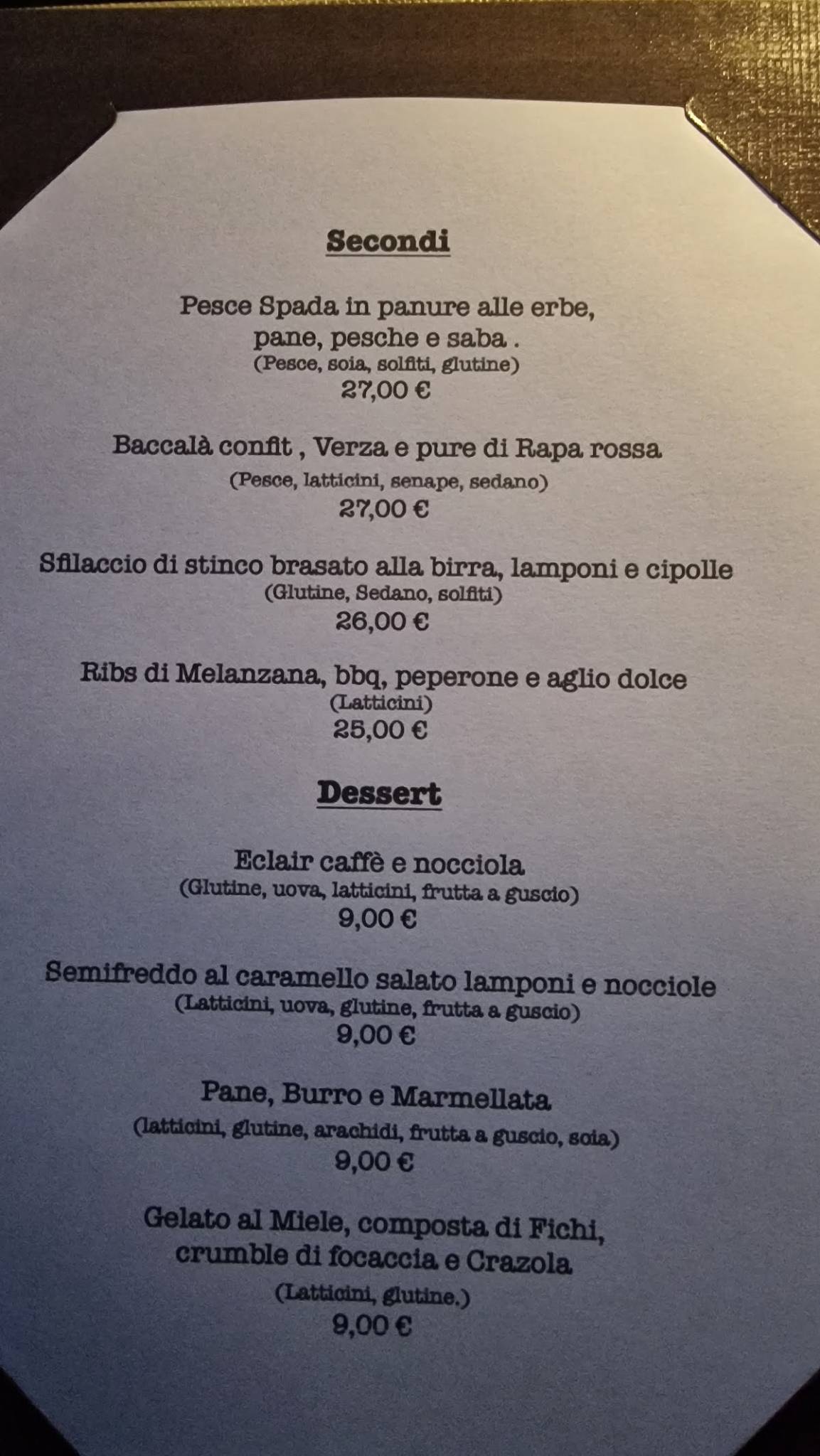 Menu de Fuori Rotta