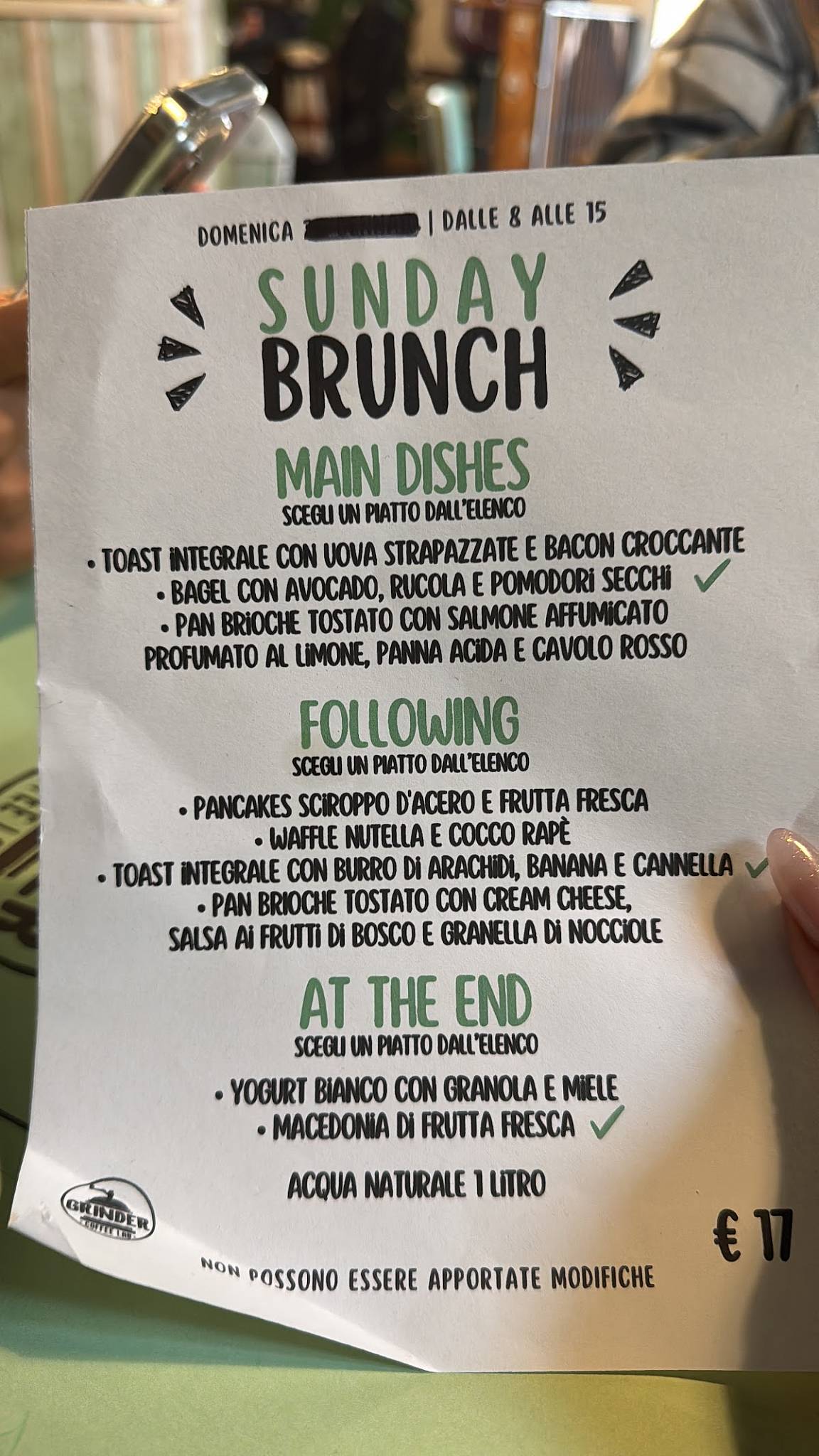 Menu di Grinder Coffee Lab 