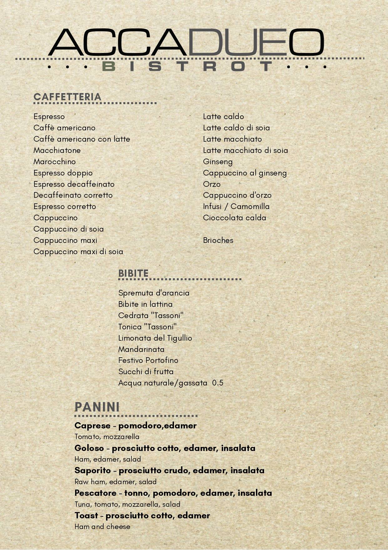 Menu di H2O Accadueocafè 