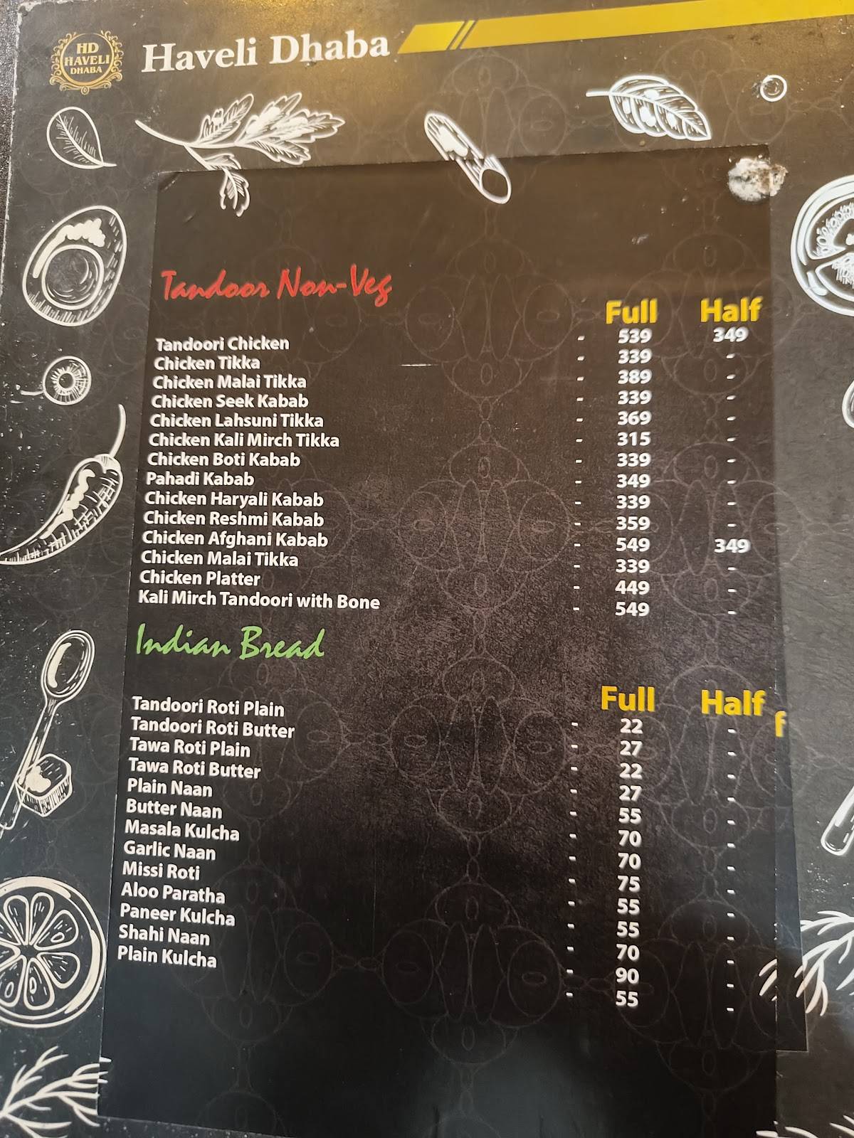 Haveli - Dhaba menu