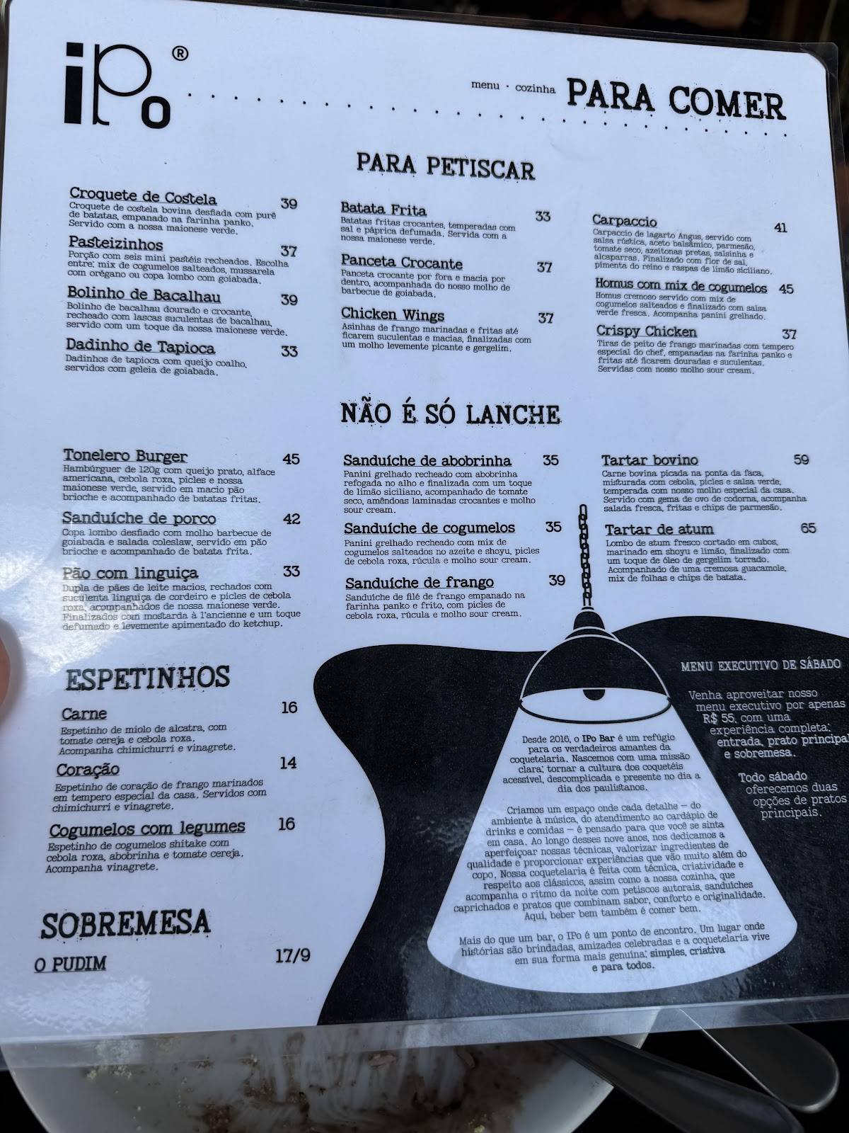 IPO Bar l Bar de Drinks l Coquetelaria Clássica & Autoral cardápio