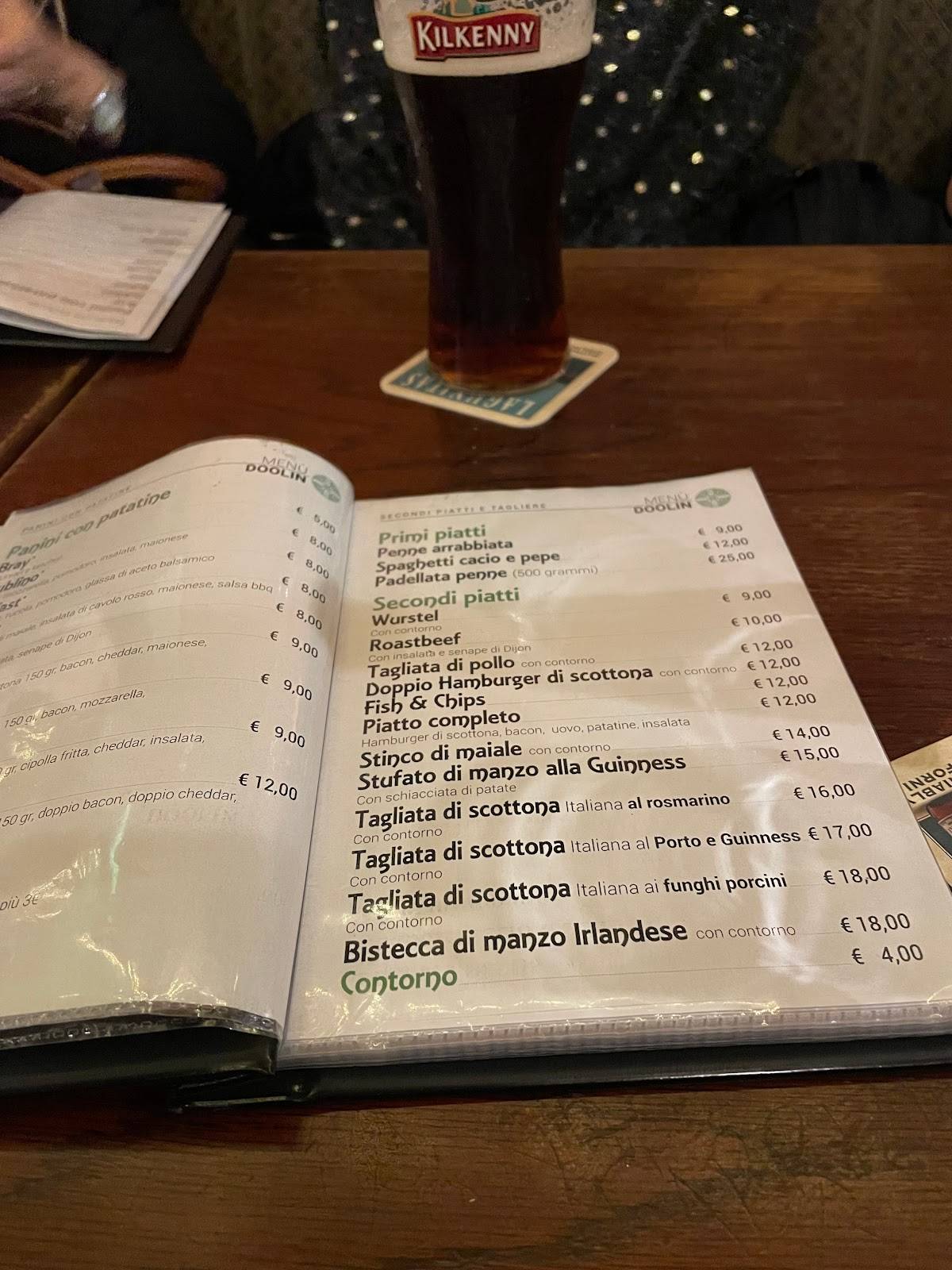 Menu di Irish Pub Doolin 