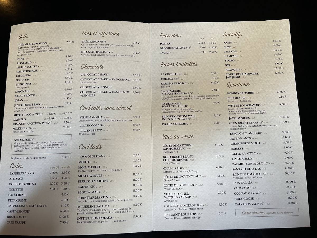 Menu de L'Institution