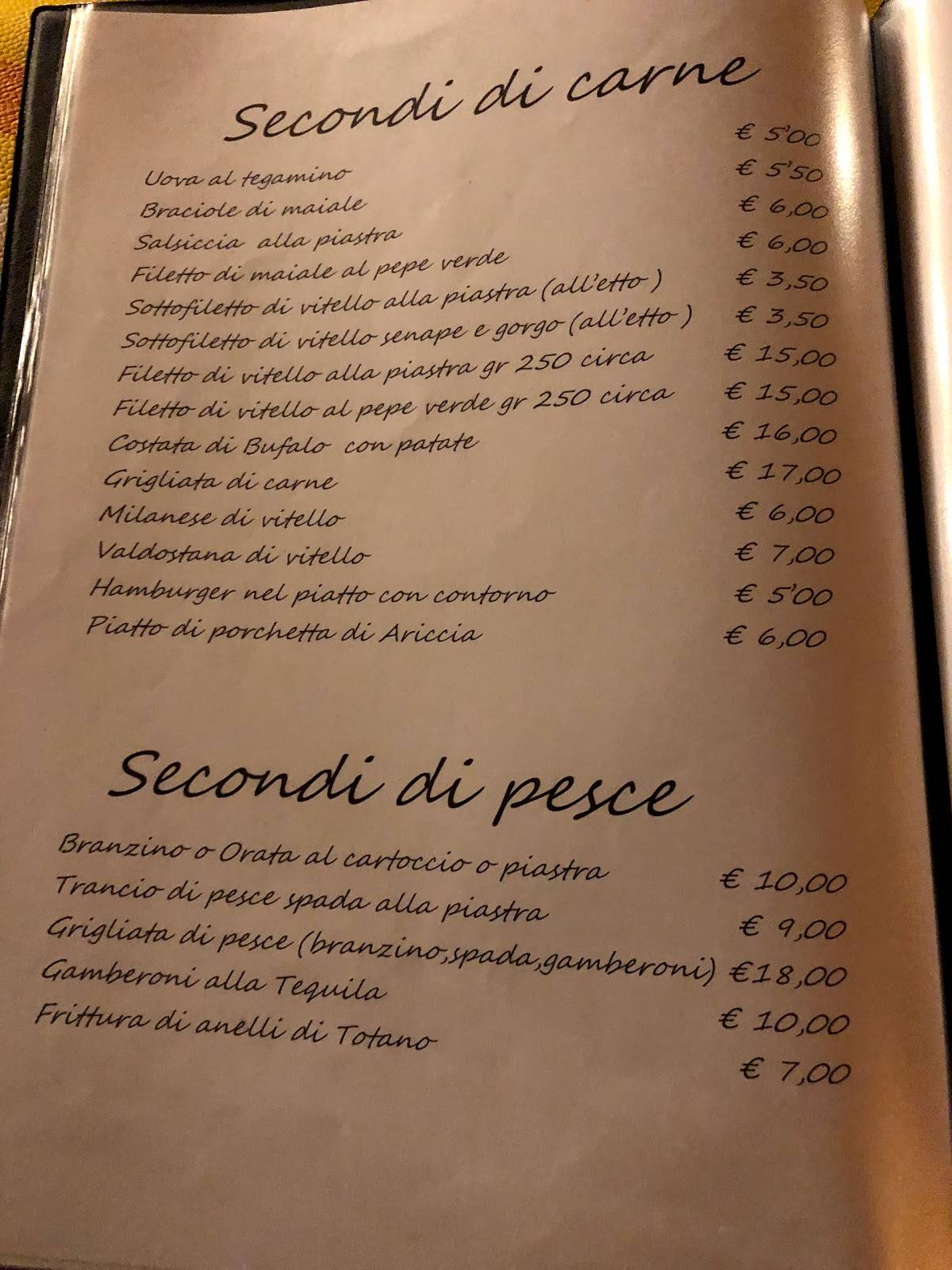 Menu di La Spada nella Rocca 