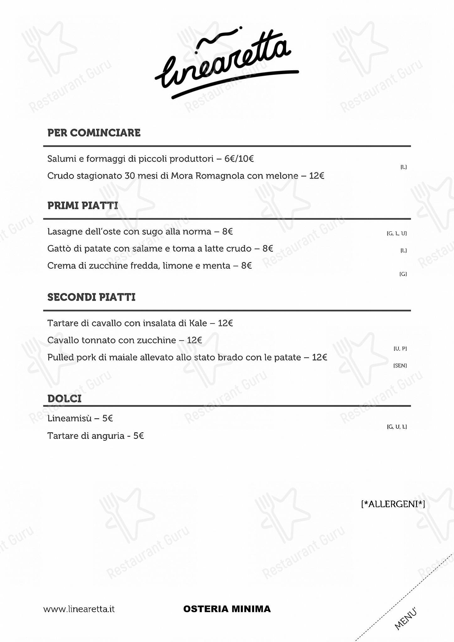 Linearetta in Milano - Lunch Menu