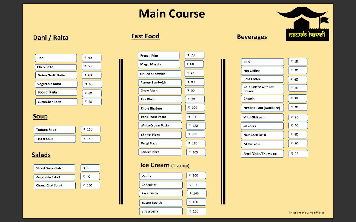 NH 52 - Nawab Haveli Restaurant, Pub & Bar menu
