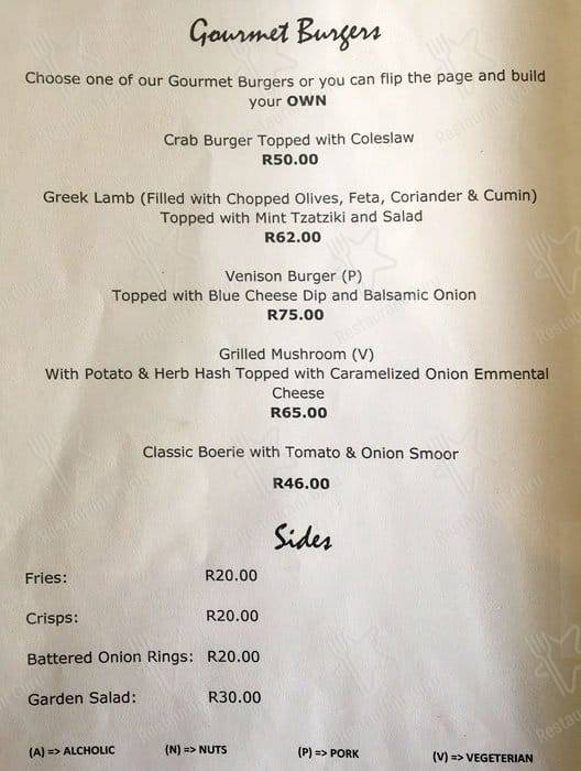 Menu at Oh La La Cocktail Lounge pub & bar, Cape Town