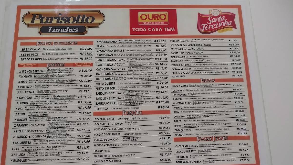 Parisotto Lanches cardápio