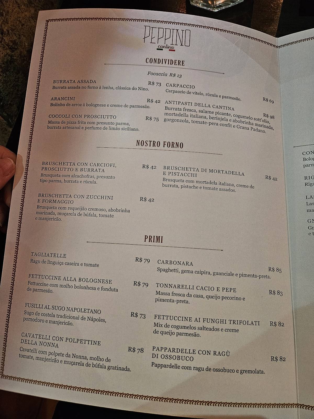 Peppino Cantina - Itaim cardápio