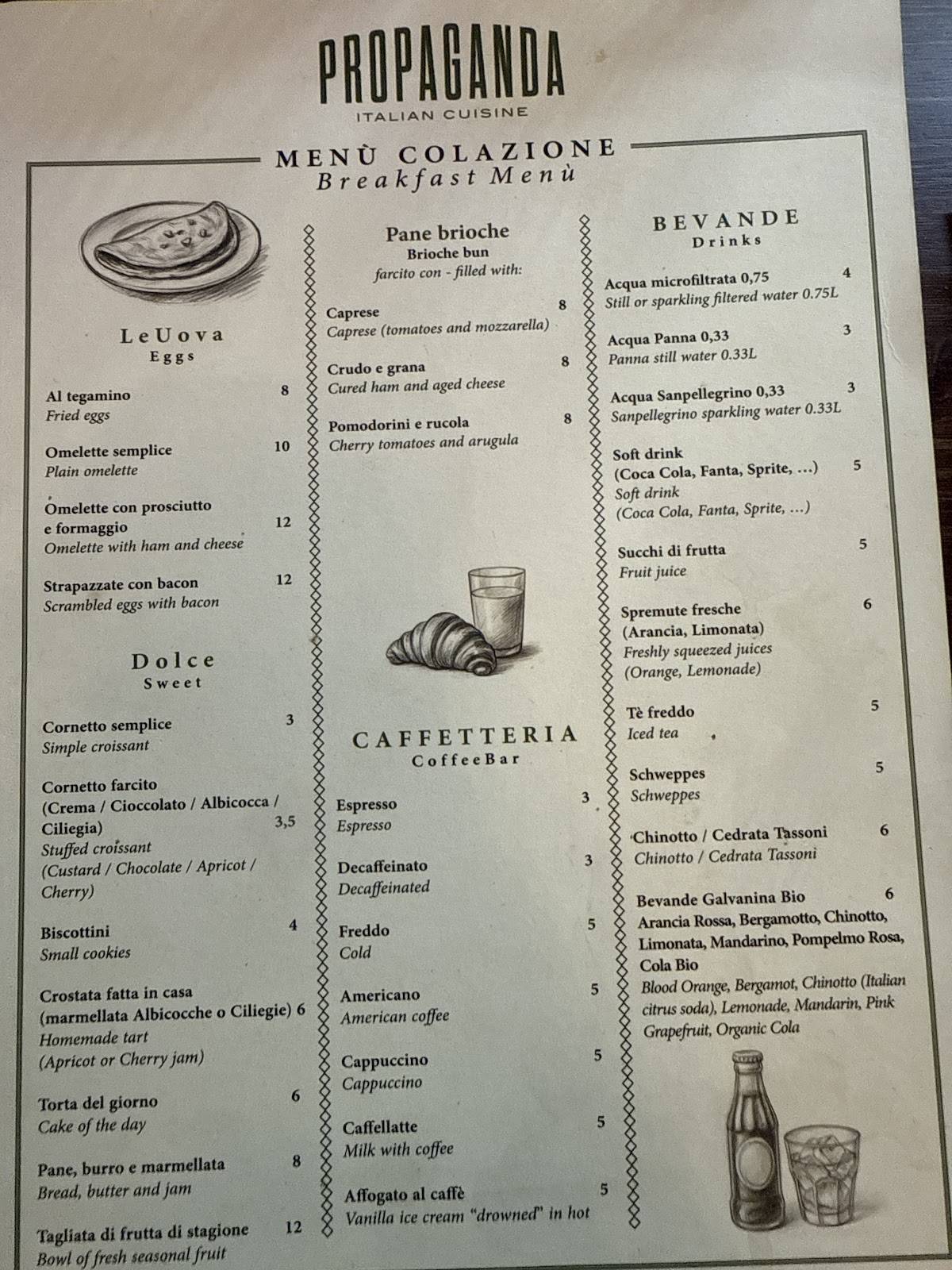 Menu de Propaganda Italian Cuisine