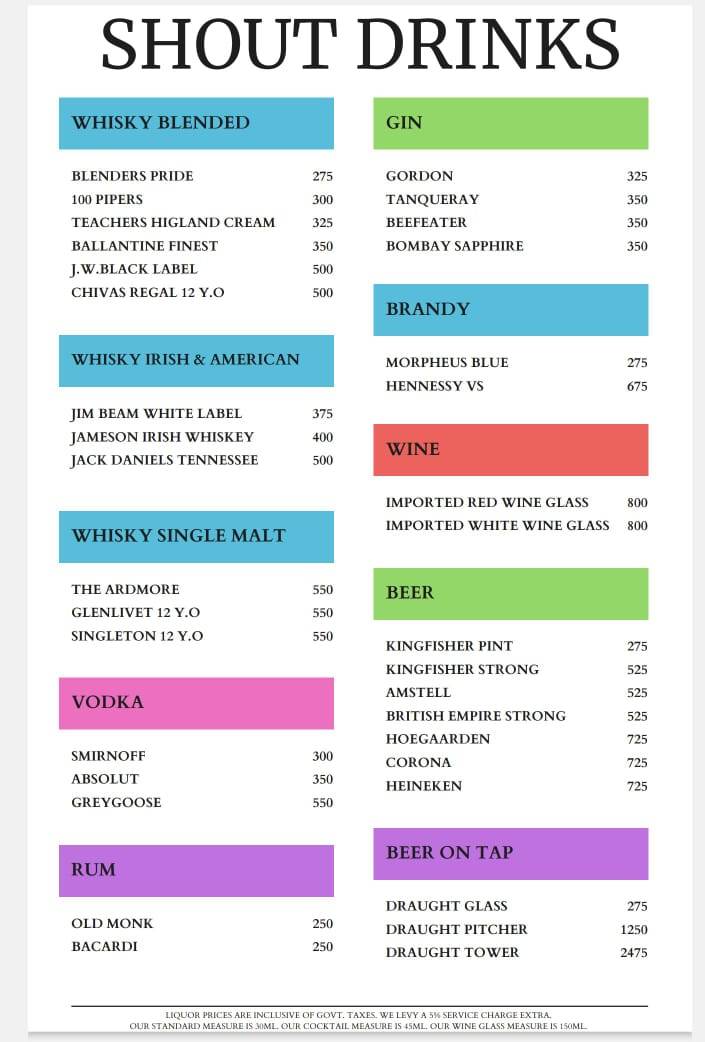 SHOUT Bar & Cafe menu