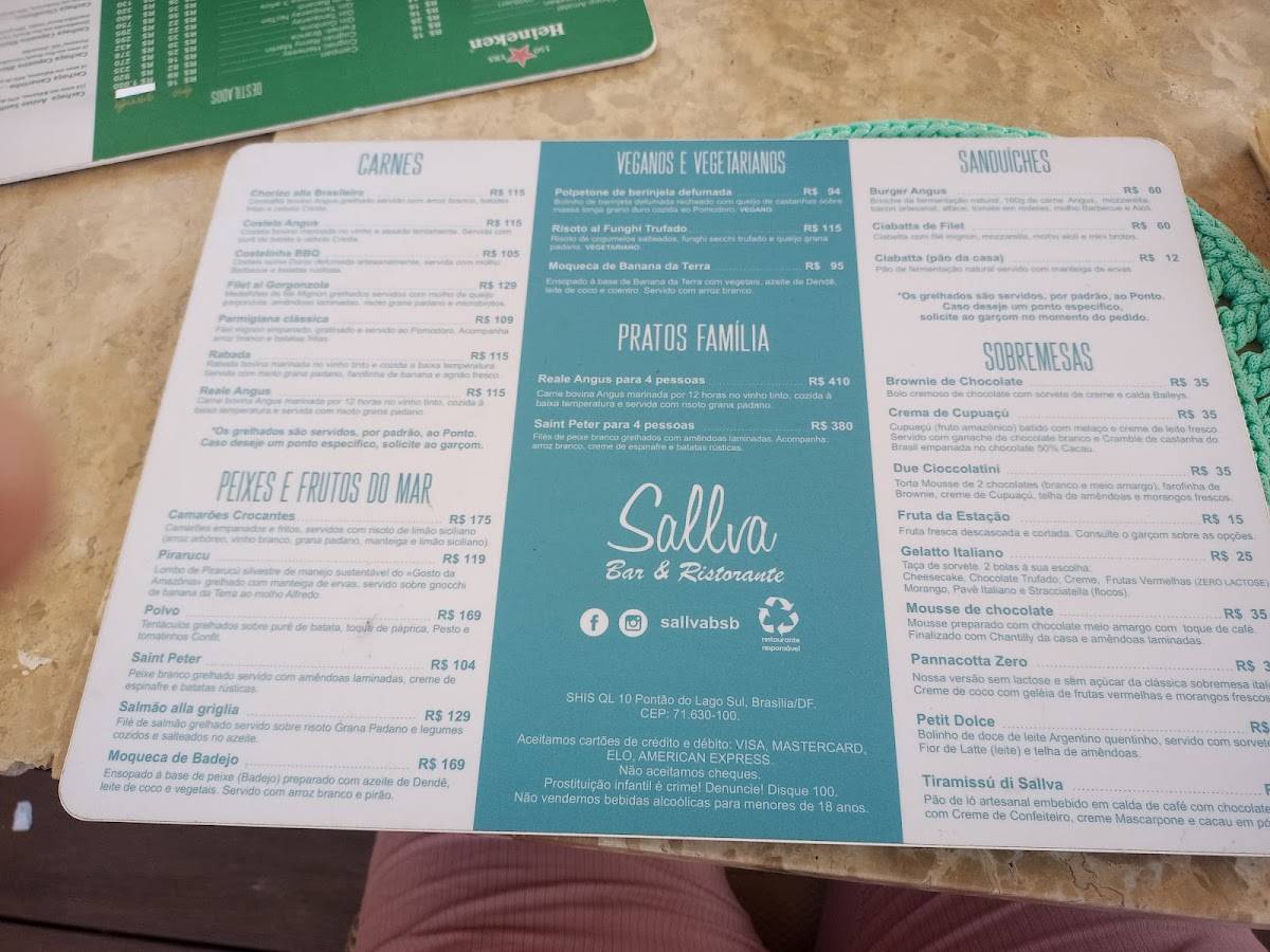 Sallva Bar e Ristorante - Pontão Lago Sul - Brasília DF cardápio