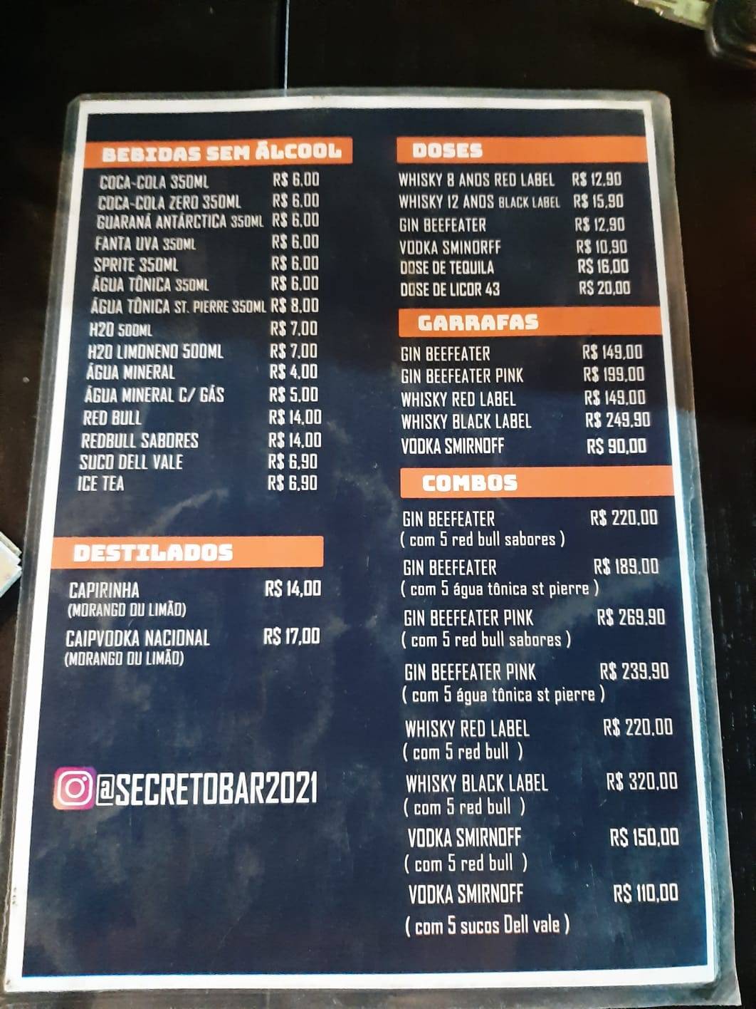 Secreto bar cardápio