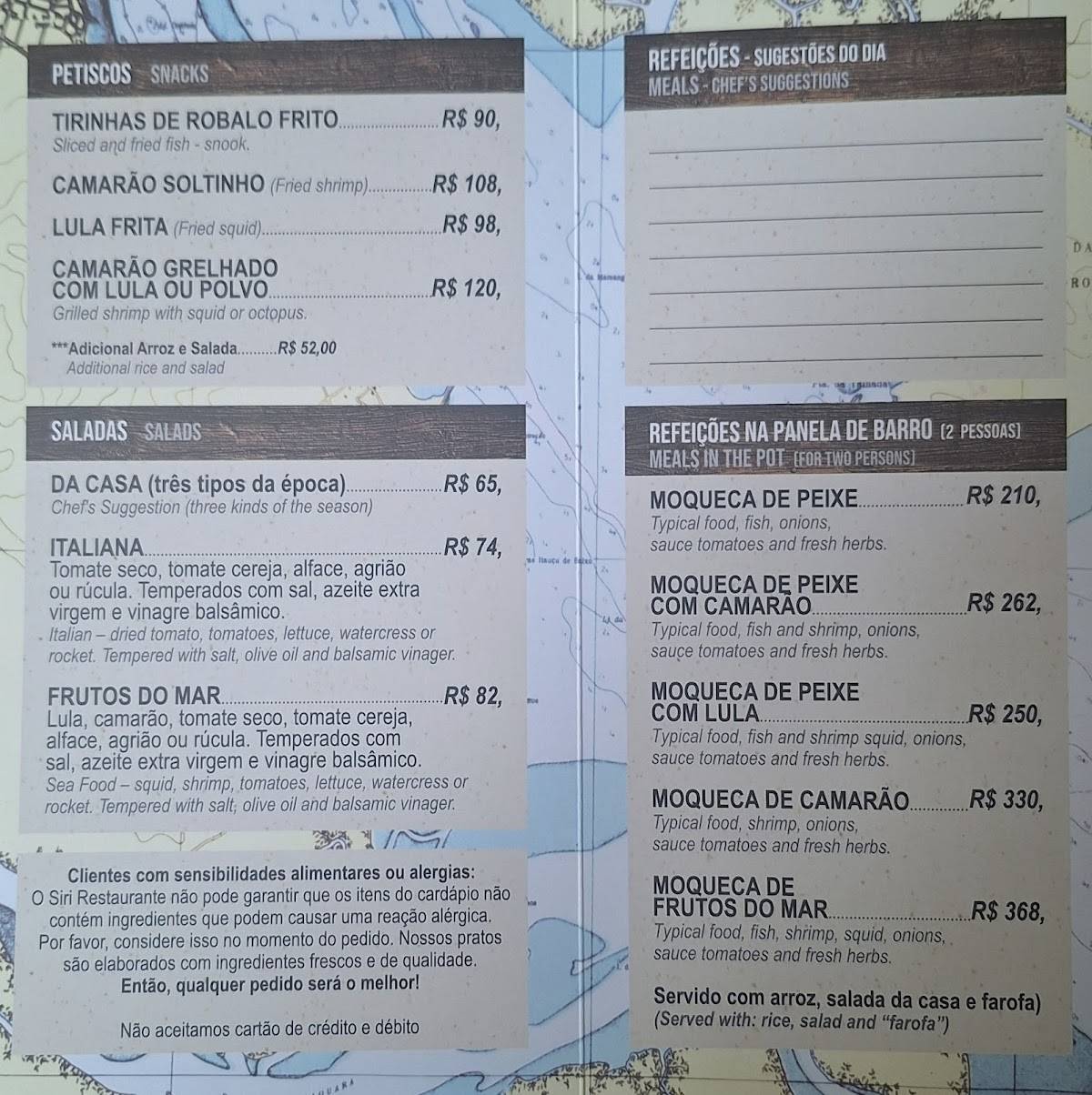 Siri Restaurante cardápio