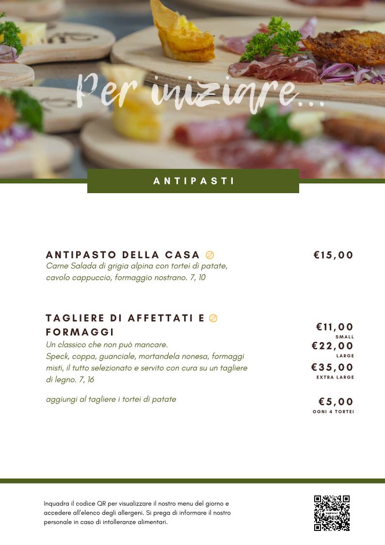 Menu di Solarium Predaia 