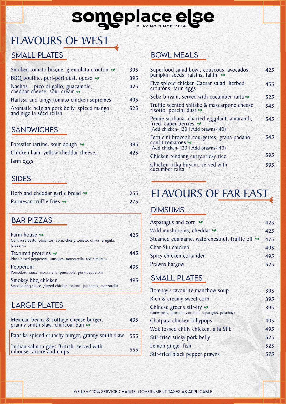 Someplace Else, Mumbai menu