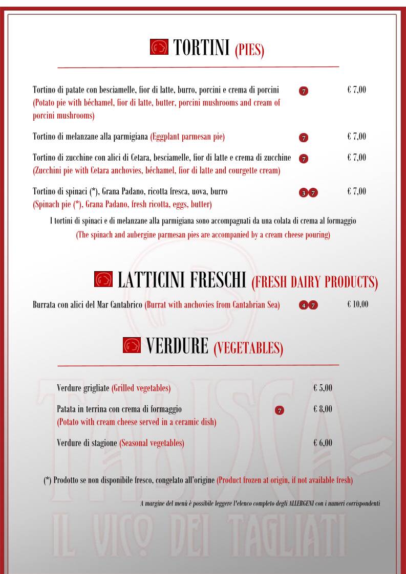 Menu di Tabisca "il Vico dei Tagliati" 
