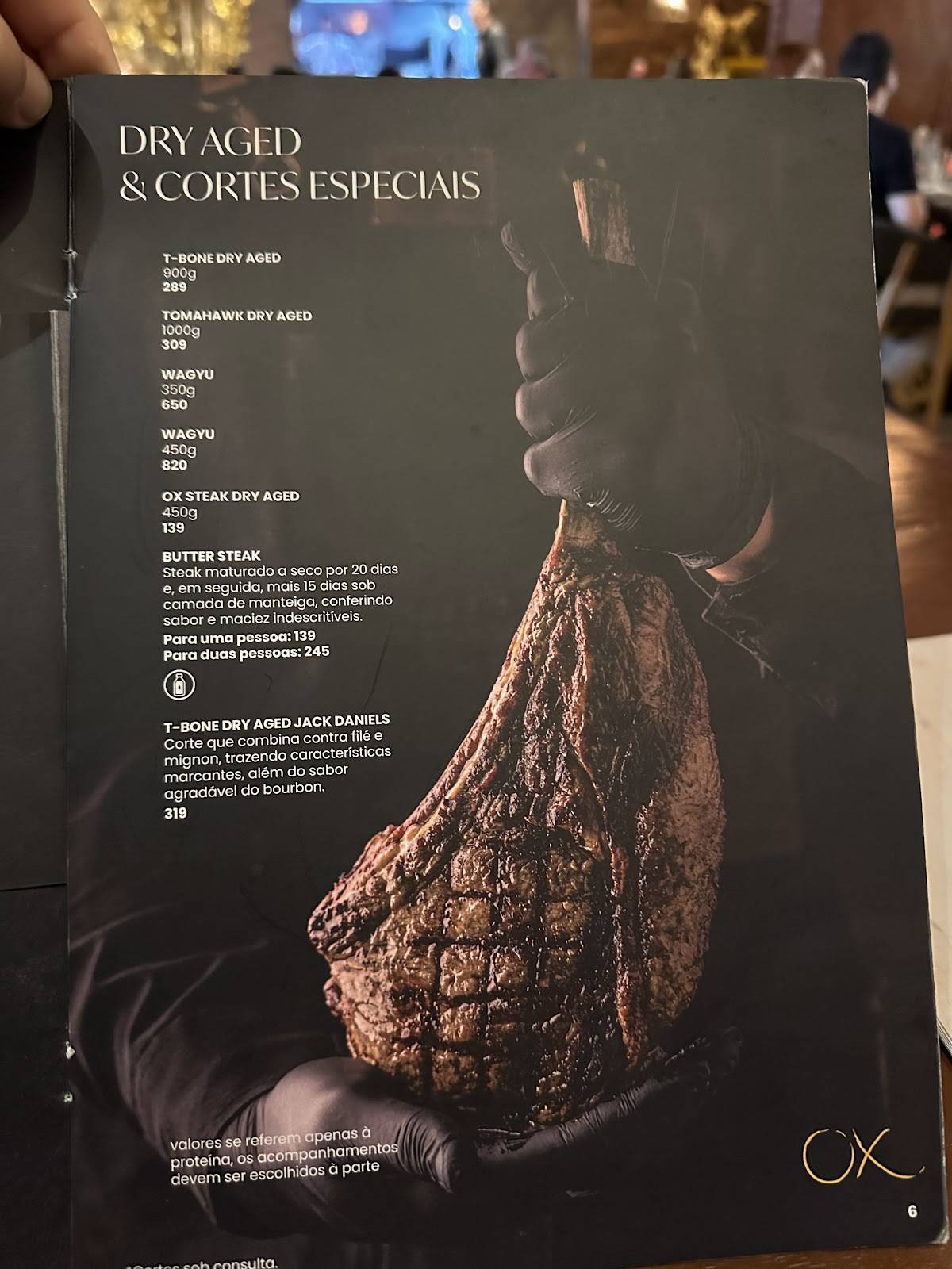 OX Room Steakhouse cardápio